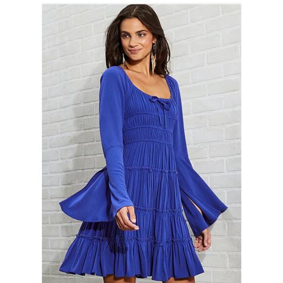 NWT Chelsea & Violet Royal Blue Boho Flare Long Sleeve Ruffle Mini Dress Sz XL - Picture 1 of 11